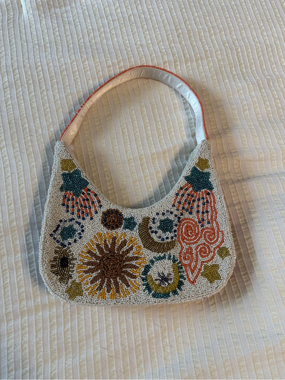 Beaded White Multi-Color Hobo Bag - Picture 2 of 4